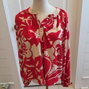 H&M Red and Cream Floral Blouse